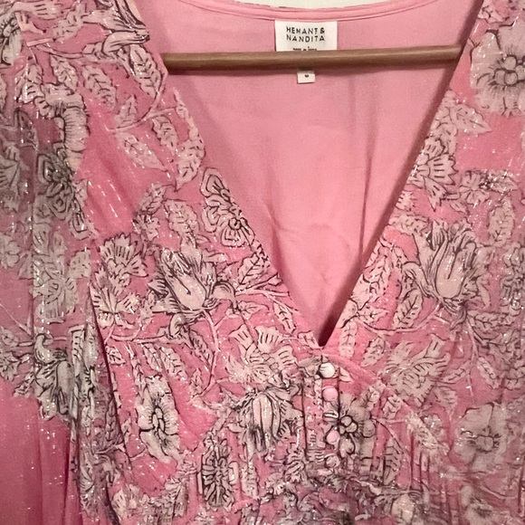 Hemant & Nandita pink metallic embroidered tiered Mini Dress size M - Picture 6 of 14